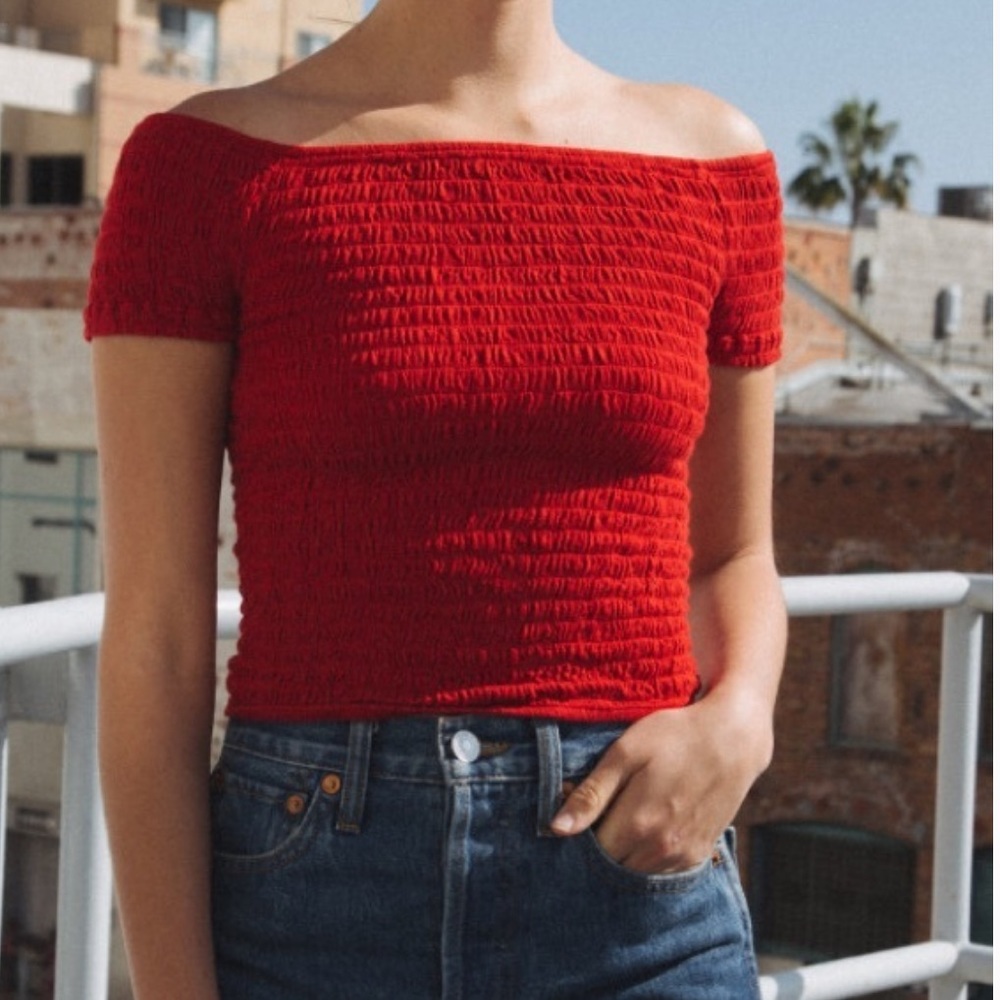 Brandy Melville Red Charlene Smocked Top